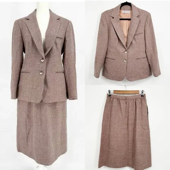 Evan Picone Vintage 100% Pure Wool Tweed Skirt & Blazer Suit Set - Picture 1 of 14